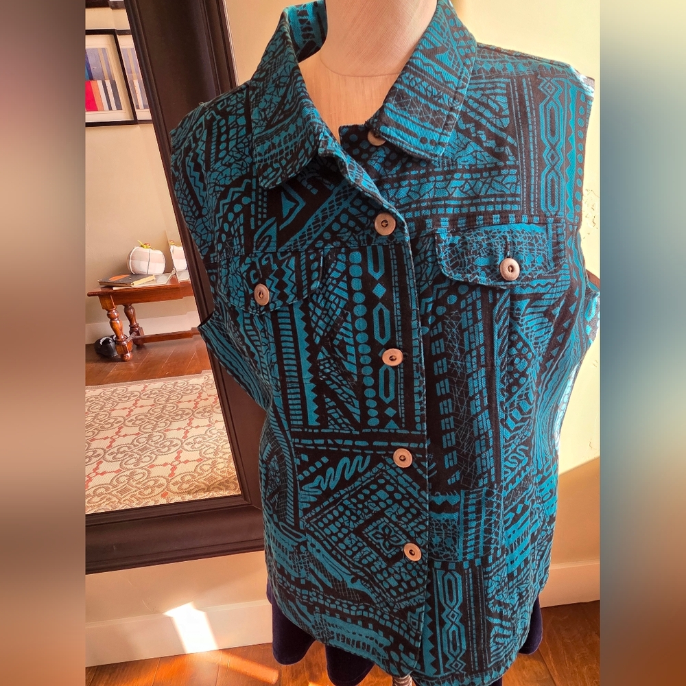 Chico's Teal Patterned Sleeveless Women's Vest  Top Size Xlarge